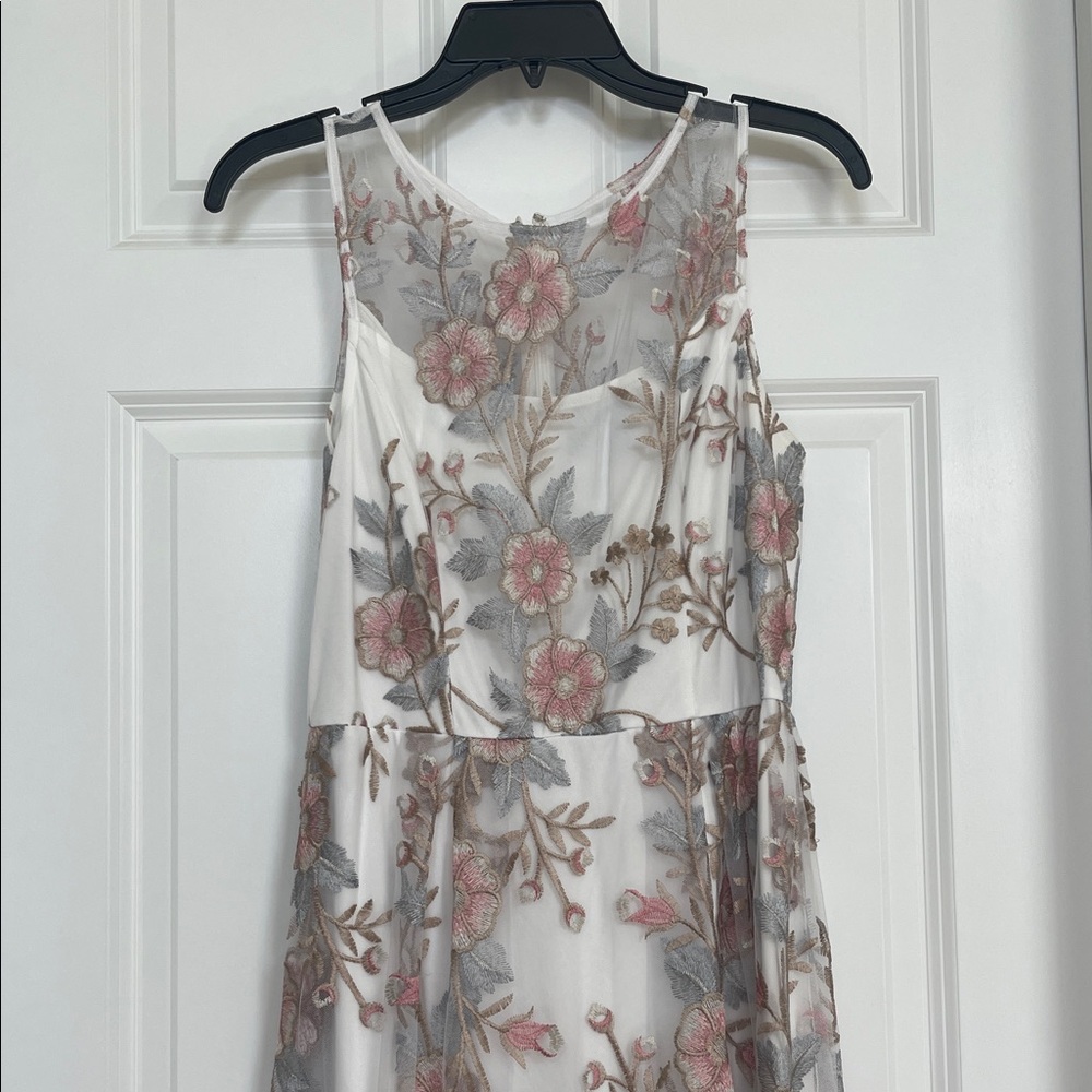 Adrianna Papell Pink and Gray Floral Midi Dress